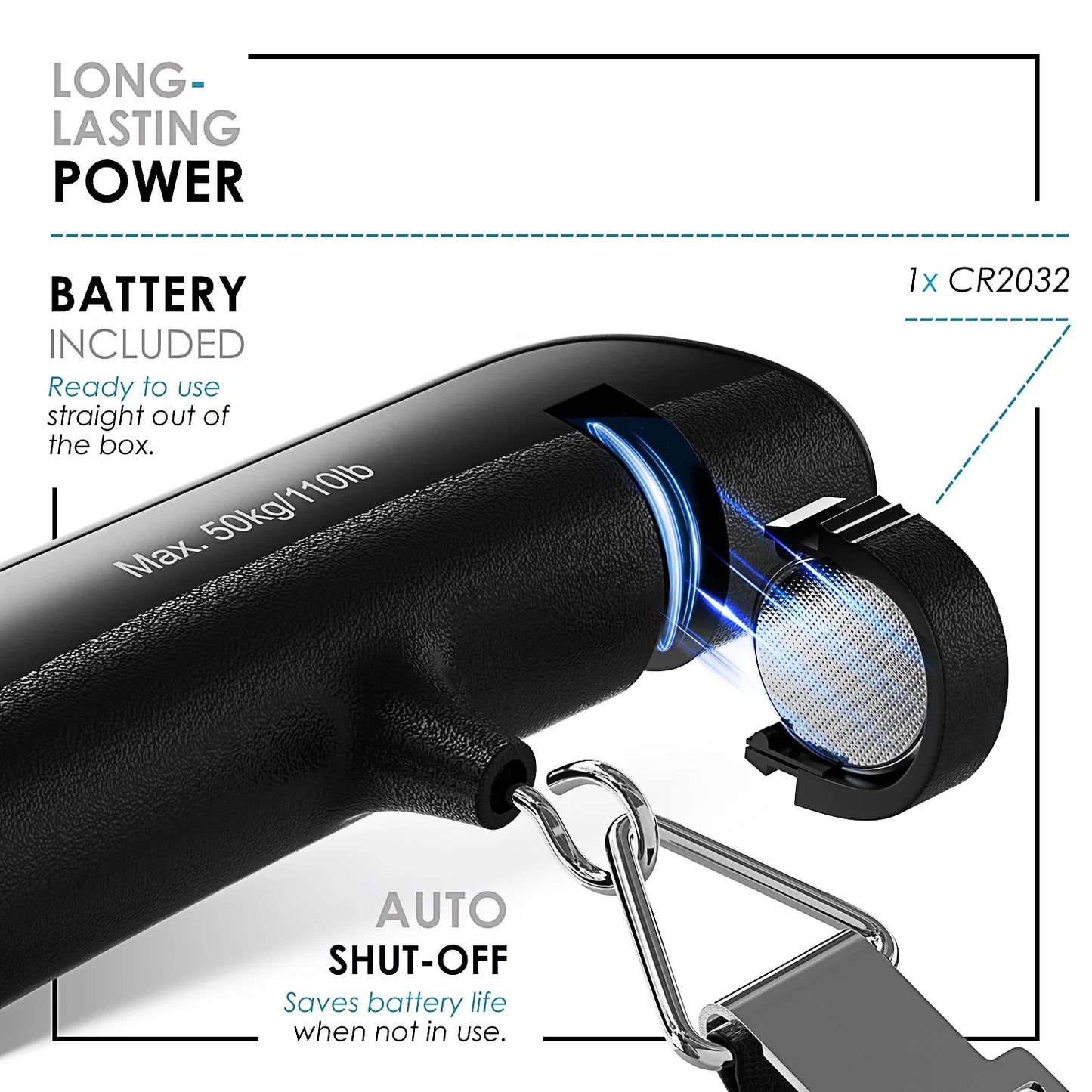 Portable Digital Luggage Scale for Suitcases, 110LB Capacity Handheld Baggage Scale with Hook, Overweight Alert, and White Backlight LCD Display, Battery Included