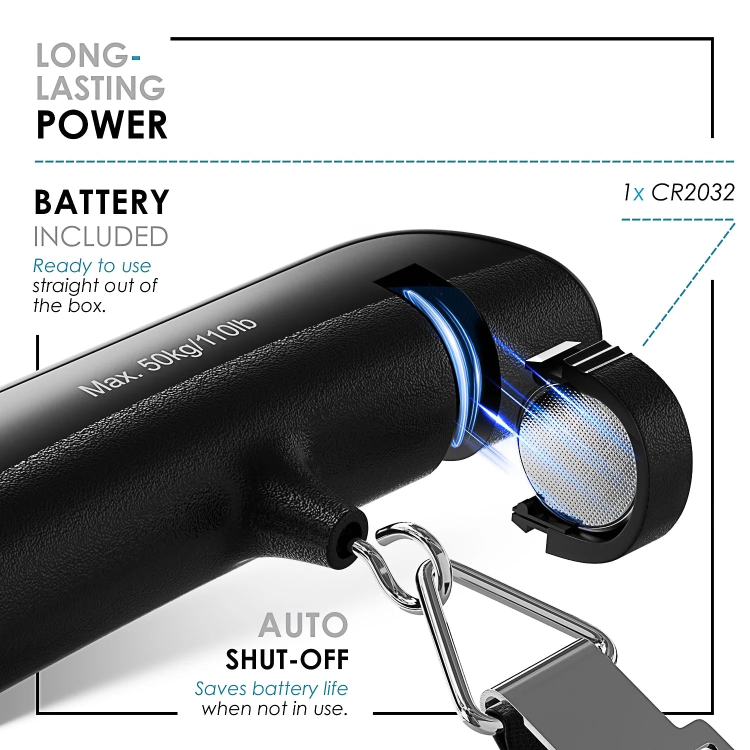 Portable Digital Luggage Scale for Suitcases, 110LB Capacity Handheld Baggage Scale with Hook, Overweight Alert, and White Backlight LCD Display, Battery Included