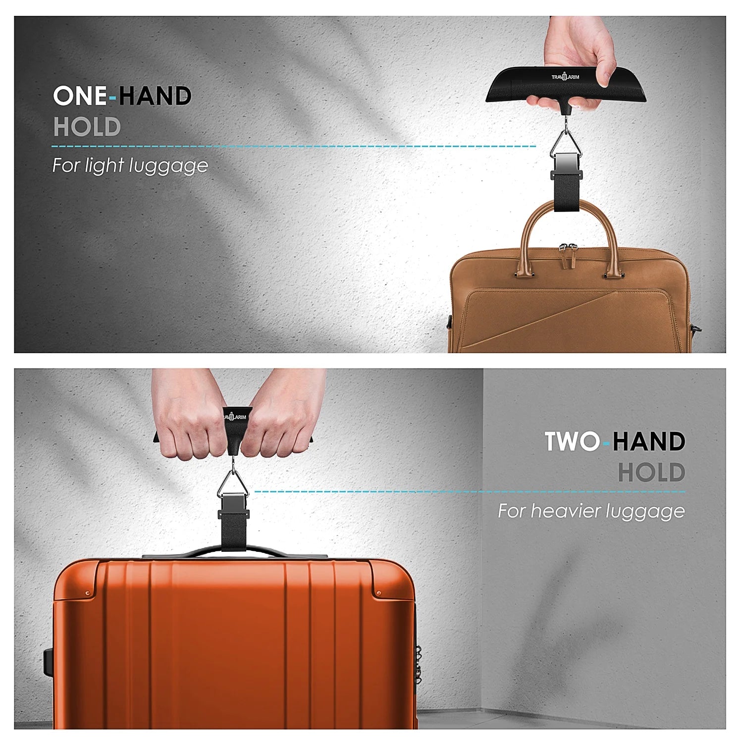 Portable Digital Luggage Scale for Suitcases, 110LB Capacity Handheld Baggage Scale with Hook, Overweight Alert, and White Backlight LCD Display, Battery Included