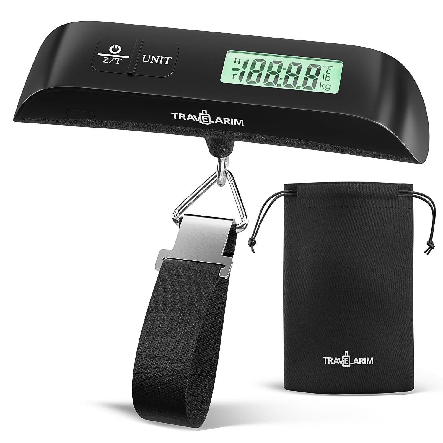 Portable Digital Luggage Scale for Suitcases, 110LB Capacity Handheld Baggage Scale with Hook, Overweight Alert, and White Backlight LCD Display, Battery Included