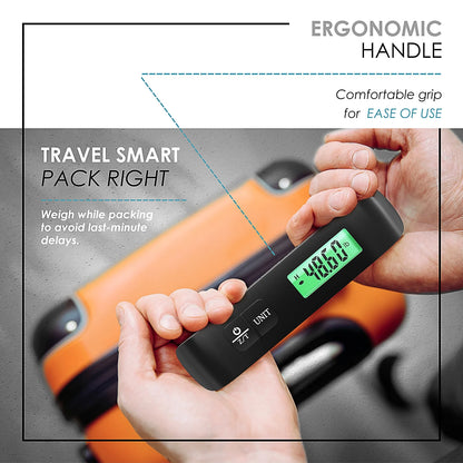 Portable Digital Luggage Scale for Suitcases, 110LB Capacity Handheld Baggage Scale with Hook, Overweight Alert, and White Backlight LCD Display, Battery Included