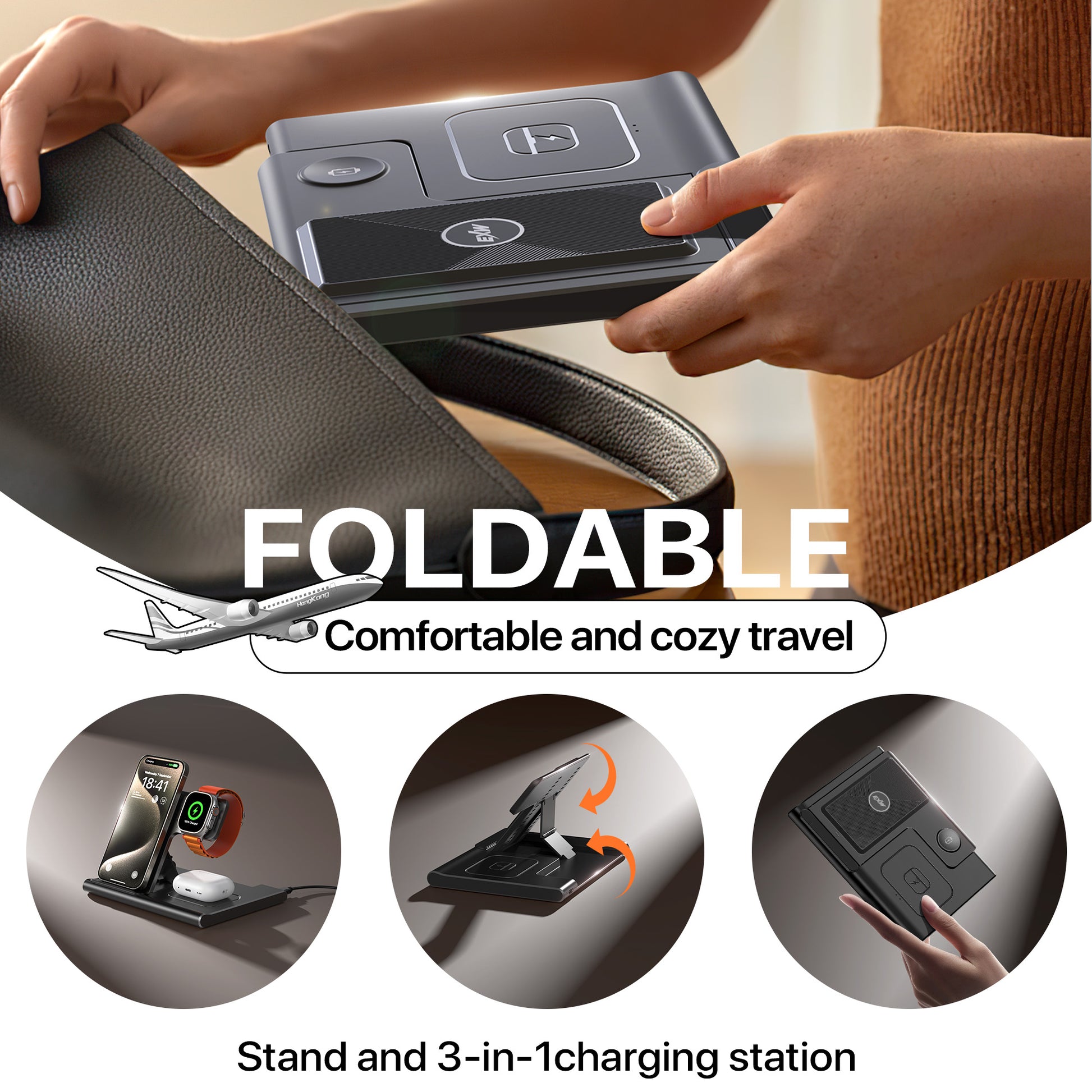 3 in 1 Wireless Charging Sation for Multiple Devices 15W Fast Charging Stand