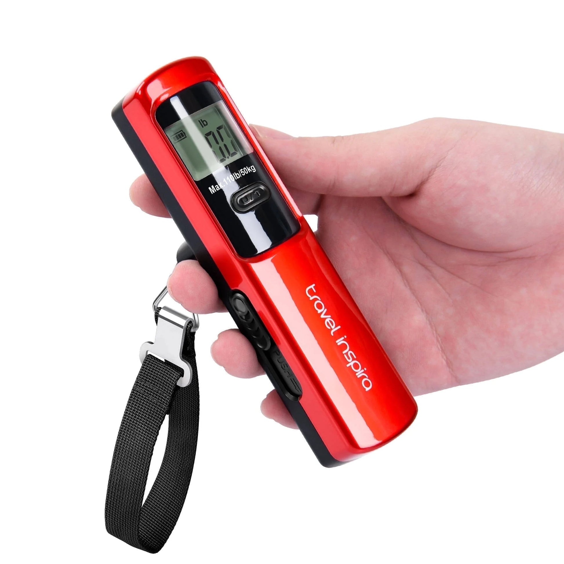 Portable Handheld Digital Luggage Scale - Battery-Free, Up to 110Lbs/50Kg (Red)