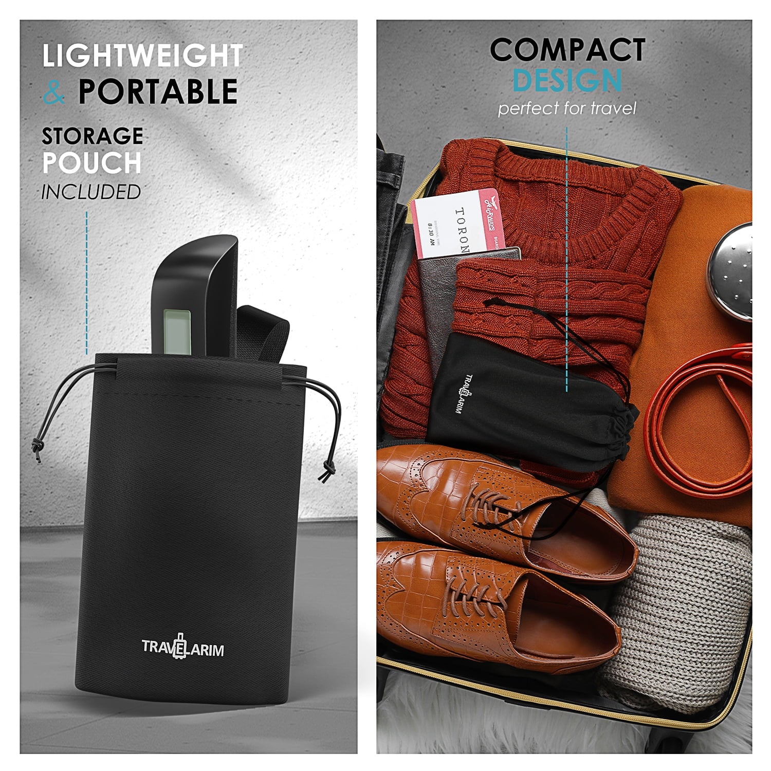 Portable Digital Luggage Scale for Suitcases, 110LB Capacity Handheld Baggage Scale with Hook, Overweight Alert, and White Backlight LCD Display, Battery Included