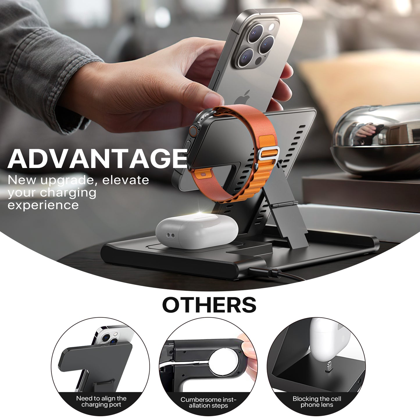 3 in 1 Wireless Charging Sation for Multiple Devices 15W Fast Charging Stand